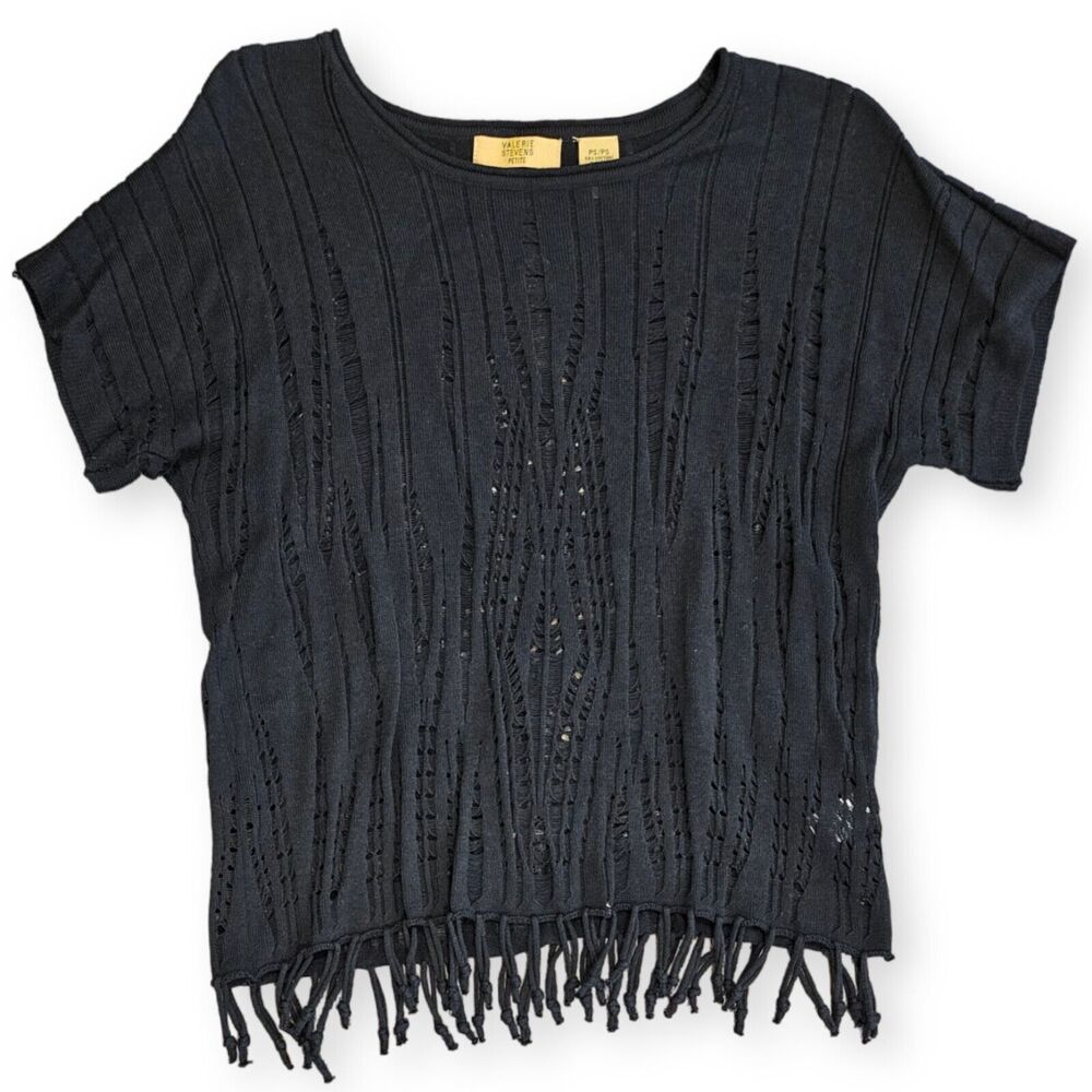 Valerie Stevens Petite Black Knit Top Size PS Women Blouse Shirt Top Boho Hippie